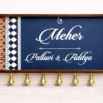 Personalized Wooden Name Plate with Bells – Premium Couple Name Board