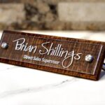 Personalized Wooden Desk Name Plate with Acrylic & Metal Stand for Office